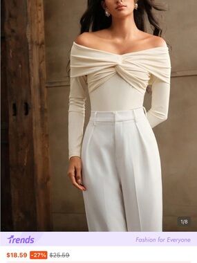 Off-Shoulder Twist Front Bodysuit in Cream